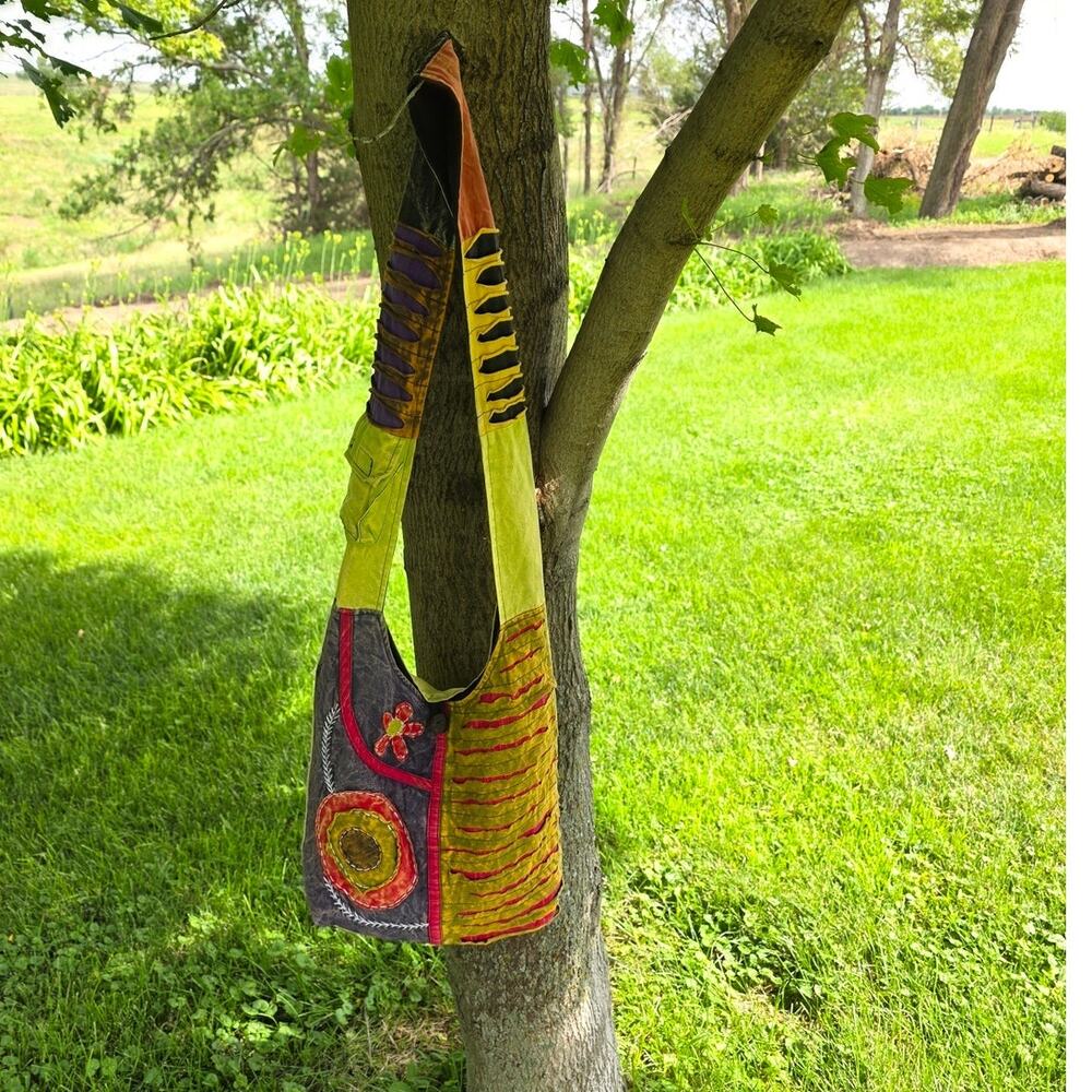 Hobbitcore Gardencore Fairycore Boho Crossbody Hobo Zippered Bag 100% Cotton
